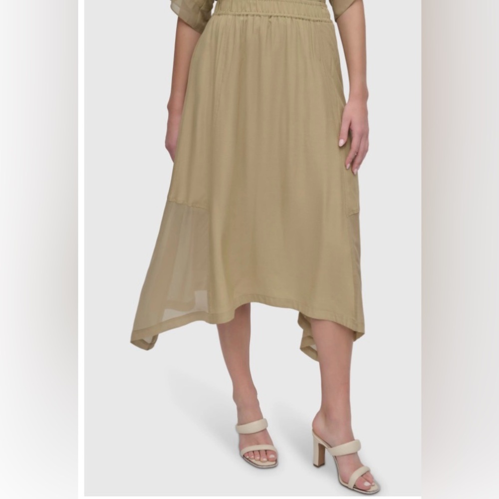 DKNY Pale Moss Crushed Crease Pull-On Midi Skirt - XL